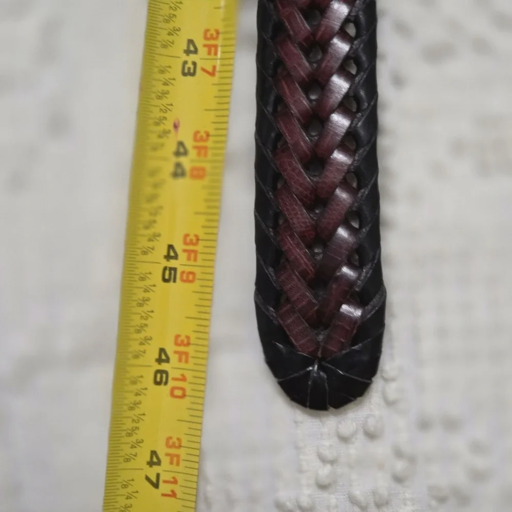 Leather Waist Belt Mens Woven Braided Black Brown Size 40